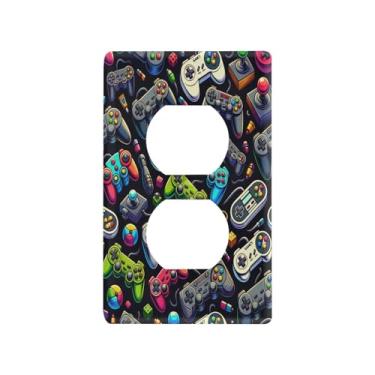 Imagem de Blueangle Vários gamepads placa de parede com tomadas duplex, tamanho padrão, placas de cobertura de tomada elétrica de 1 gangue para decoração de quarto de escritório em casa, 4,53 x 2,76 polegadas