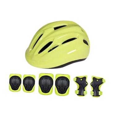 Imagem de UGPLM Conjunto de capacetes de bicicleta infantil de 48 cm a 52 cm, equipamento com joelheiras, cotoveleiras e protetores de pulso para skate, patins e, Verde