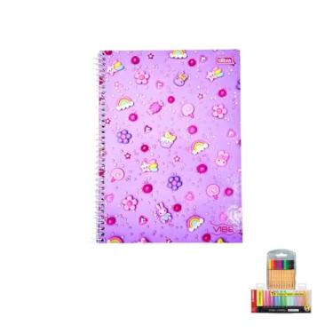 Imagem de Kit Caderno Universitário Vibe Feminino 10M 160F Tilibra + Caneta Point 88 Fineliner e Marca Texto Boss