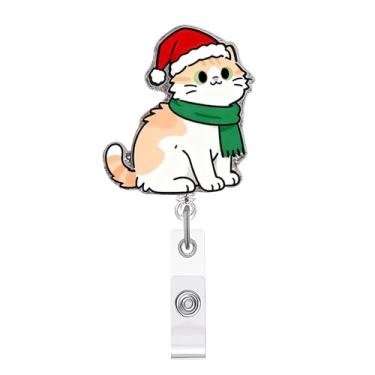 Imagem de Carretel de crachá de Natal, crachá de acrílico de gato para crachá de identificação, lindo chapéu de Natal gato retrátil suporte de crachá retrátil acessórios de clipe de jacaré para enfermeiras