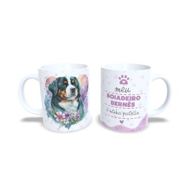 Imagem de Caneca de Cerâmica 325ml com Tema Beagle, Design de Cachorro com Flores, Branco e Rosa (13178)
