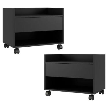 Imagem de Kit 02 Gabinetes Armário Banheiro Multiuso Ivy 60cm 100% Mdf Bp Com 01 Gaveta Preto - Abmaza