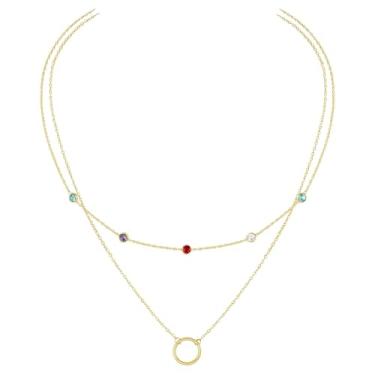 Imagem de Jewanfix Colar em camadas banhado a ouro 14K feminino, conjunto de colar de prata, corrente de cobra, pedra colorida, moda cruzada para mulheres, ‘16+2’ ‘18+2’, Aço inoxidável, Sem Pedra Preciosa