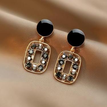 Imagem de 1 par de brincos femininos pretos dourados quadrados modernos brincos banhados a ouro 14K