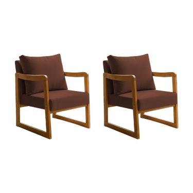 Imagem de Kit 2 Poltronas Decorativa Com Braço Em Madeira Maciça Alice Veludo Marrom