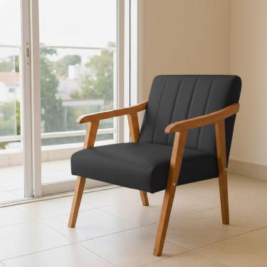 Imagem de Poltrona Decorativa Com Braço Em Madeira Maciça Livia Courino Preto