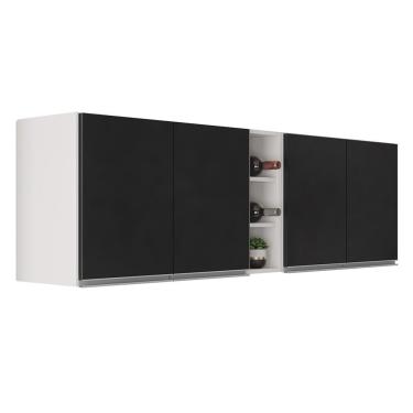 Imagem de Armário De Cozinha Aéreo Califórnia 180cm Kit 2 Com Nicho Adega Branco/preto - Lumil