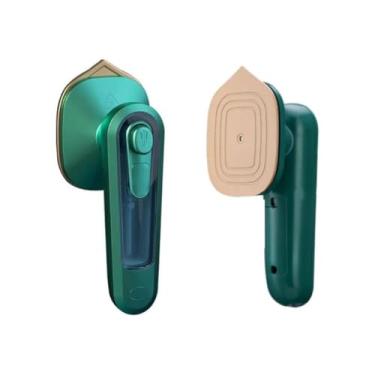 Imagem de Mini Ferro De Passar Portátil, Verde, Plástico de Titânio, 30W, Vapor, Dupla Voltagem 110v/220v, com Copo Medidor e Protetor de Silicone, 8,5x20x8,3cm