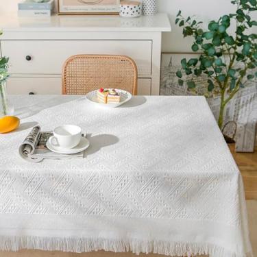 Imagem de Caminho de mesa de tecelagem waffle com franjas brancas texturizadas para decoração de cozinha e sala de jantar, todos os dias e feriados, 120 x 90 cm