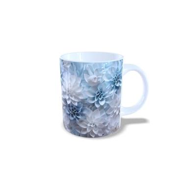Imagem de Caneca de Cerâmica 325ml com Design de Flores 3D Coloridas, Estampa Floral Rosa, Azul e Amarelo (14120)