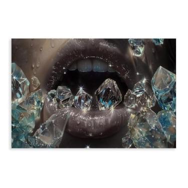 Imagem de Design de diamante, impressão moderna, tela de arte de boca, tapeçarias de parede sexy, pôster de tela de quarto sem moldura 30 x 45 cm