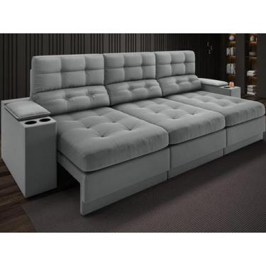 Imagem de Sofá com Porta Copos e Carregador USB Eureka 2,30m Assento Retrátil e 