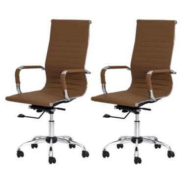 Imagem de Kit 2 Cadeiras Escritório Stripes Presidente PU Caramelo Base Giratóri