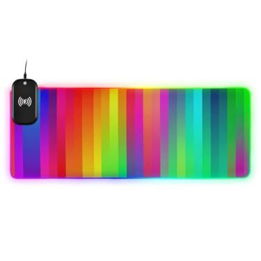 Imagem de CEBUGI Mouse pad de carregamento sem fio de fundo gradiente 15W mouse pad rápido para jogos com iluminação LED RGB 14 para jogos, MacBook, PC, laptop, mesa | 80 x 30 cm