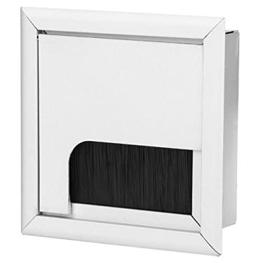 Imagem de Generic Tomada de Cabo Quadrado de Alumínio Com Capa de Escova para Gerenciamento de Fio Limpo para Mesa Computador Escritório Prata 4" (S)
