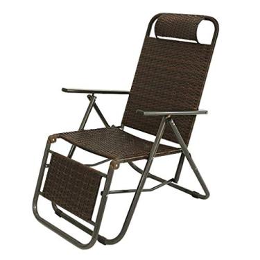 Imagem de YYBOES Cadeira relaxante de escritório para varanda, cadeira reclinável de vime marrom | Cadeira reclinável com trava para sala de estar jardim gramado | Espreguiçadeira externa dobrável de tamanho