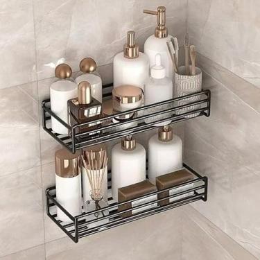 Imagem de Kit 2 Prateleiras com Adesivo Forte para Parede | Organizador de Banheiro e Cozinha | Suporte para Shampoo e Sabonete Sem Furos(Kit 4 Prateleiras Reta)