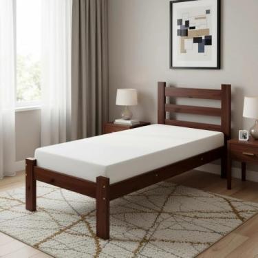 Imagem de Cama Solteiro Madeira Maciça Reforçada Castanho com Colchão