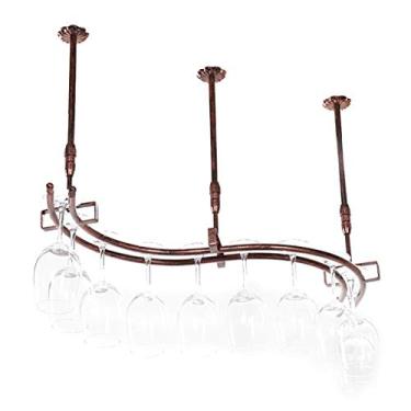 Imagem de Unidade de bar Prateleiras flutuantes para vinho | Teto para prateleira de vinho | Altura ajustável | Suporte de garrafa de vinho montado na parede | Suporte de copos de metal para copos de vinho