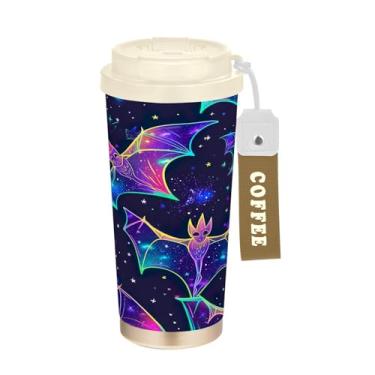 Imagem de YETTASBIN Caneca de café com isolamento térmico Bat de 482 g com tampa canudo, copo à prova de derramamento e vazamento com alça para bebida quente e fria, garrafa de água de aço inoxidável