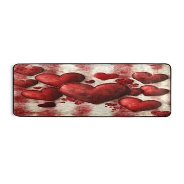 Imagem de Burbuja Tapete de corredor coração vermelho dos namorados 61 x 183 cm, tapete lavável antiderrapante com suporte de borracha, tapete para sala de estar, corredor, decoração de casa