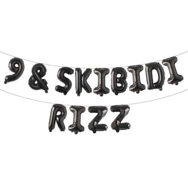 Imagem de 9 & Skibidi Rizz Faixa de balão com glitter multicolorido - suprimentos, ideias e decorações para festa de 9 anos (9 e SKIBIDI RIZZ Preto)