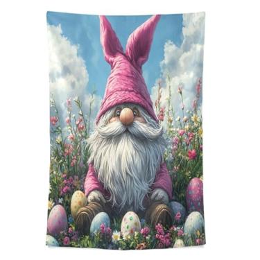 Imagem de STAYTOP Tapeçaria de parede de gnomo fofo coelhinho da Páscoa tapeçaria para decoração de casa decoração de dormitório sala de estar quarto tapete de parede (90 × 60 pol)