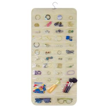 Imagem de Bloss Organizador de joias para pendurar com 90 bolsos, organizador de brincos para presente de dia dos namorados, suporte de joias de dupla face para brincos, colares, anéis no armário, parede, porta