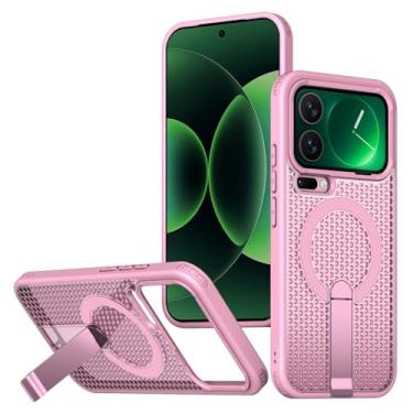 Imagem de LTLMYDAM Capa vazada para Xiaomi 17 Pro Max/17 Pro/17, capa magnética de dissipação de calor com suporte ajustável, capa ultrafina à prova de choque, rosa, 17 Pro Max