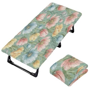 Imagem de Burbuja Lençol de berço de flores azuis rosa para crianças, lençol de cochilo acolchoado portátil com faixa elástica para meninas e meninos, lavável na máquina, 63,5 x 127 cm