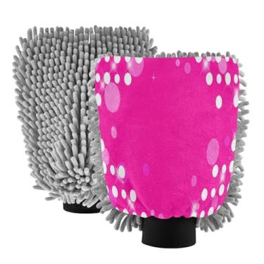 Imagem de STAYTOP Luvas de lavagem de carro com estampa de glitter rosa, 2 peças, luvas de microfibra de chenille, sem arranhões, panos de esponja de lavagem ultra absorventes para carros, limpeza doméstica - G