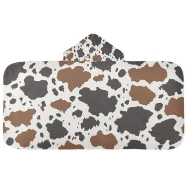 Imagem de Burbuja Toalha de banho com capuz com estampa de vaca para crianças, toalha de praia de pelúcia absorvente macia para meninas e meninos 3-10 anos, 61 x 127 cm
