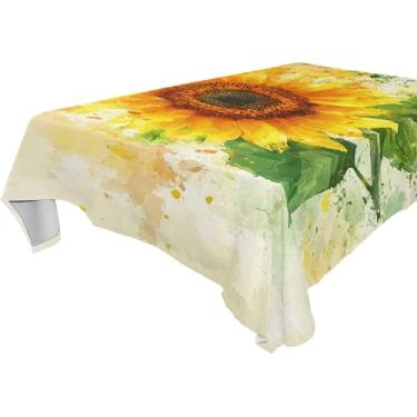 Imagem de Burbuja Toalha de mesa de girassol aquarela, toalha de mesa quadrada, anti-rugas, grossa para decoração de jantar, cozinha, festa, 152 x 152 cm