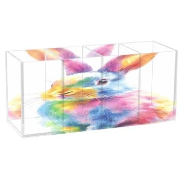 Imagem de Burbuja Porta-canetas de acrílico de coelho colorido, 4 compartimentos, suporte de lápis transparente para pincéis de maquiagem, acessórios de mesa de escritório em casa