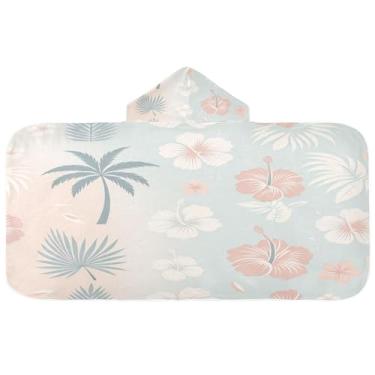 Imagem de Burbuja Palmeiras pastel hibisco flores toalha de banho com capuz para crianças, toalha de praia de pelúcia macia absorvente para chá de menina menino 3-10 anos, 61 x 127 cm