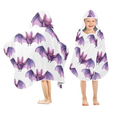 Imagem de Burbuja Toalha de banho com capuz em aquarela morcegos para crianças, toalha de praia de pelúcia macia absorvente para meninas e meninos 3-10 anos, 61 x 127 cm