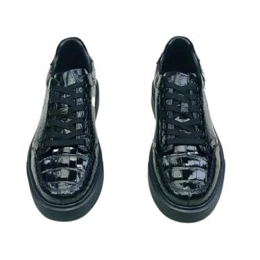 Imagem de Sapato masculino autêntico de couro de crocodilo genuíno exótico couro de jacaré masculino com cadarço preto, Preto, 41