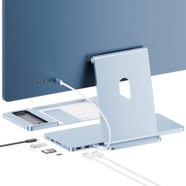 Imagem de PULWTOP Hub USB C para iMac 24 polegadas 2021 2023 2024, hub USB iMac 8 em 1 com expansão SSD M.2 (SSD não incluído), USB A/C 3.2 10 Gbps, 2 USB A 2.0, SD/TF, iMacM1 M3 M4 acessórios de base fina
