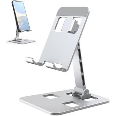 Imagem de Suporte de telefone portátil de alumínio para mesa, ajustável em vários ângulos, fordável e compacto, ideal para chamadas de vídeo, assistir a filmes, aprender online (serve para todos os telefones)
