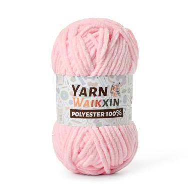 Imagem de Fio de chenille macio rosa claro para crochê, fio de crochê grosso fofo para cobertor de bebê, (99 g/130 m) fio de veludo felpudo para amigurumi e quebra-cabeça faça você mesmo, artesanato, cachecol