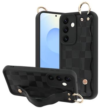 Imagem de OOK Capa quadriculada compatível com Samsung Galaxy S25 5G com alça de pulso, linda capa preta quadriculada TPU à prova de choque fina com proteção de câmera para mulheres e meninas, para 15,7 cm