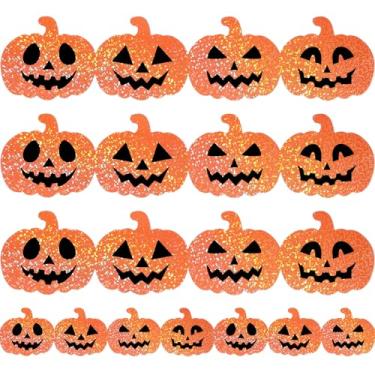 Imagem de JarThenaAMCS 60 peças de bordas de quadro de avisos de Halloween laranja a laser com acabamento de borda de rosto de abóbora adesivos adesivos brilhantes para festas de fim de ano em casa sala de aula