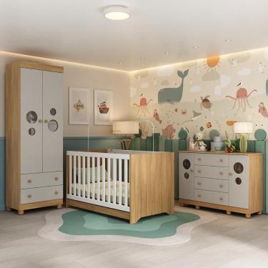 Imagem de Quarto De Bebê Completo Com Berço Americano 3 Em 1 Bombom Multimóveis MP4626 Madeirado-off White