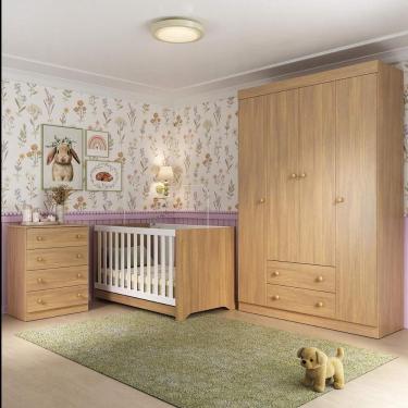 Imagem de Quarto De Bebê Completo Com Berço Americano 3 Em 1 Encanto Multimóveis MP4585 Madeirado