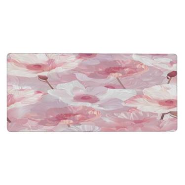 Imagem de Tapete de mouse grande com lindas flores rosa à prova d'água para computador estendido tapete protetor de mesa antiderrapante base de borracha para escritório, computador, teclado, laptop e mesa de