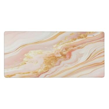 Imagem de Tapete de mouse grande em mármore rosa dourado à prova d'água para computador estendido tapete protetor de mesa antiderrapante base de borracha para escritório, computador, teclado, laptop e mesa de