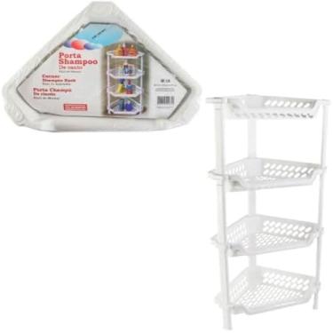 Imagem de Prateleira de armazenamento angular para banheiro, organizada, pratica e espacosa, branca, funcional.