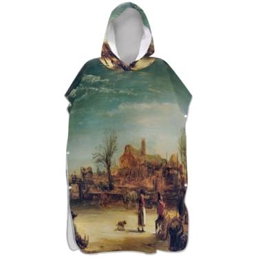 Imagem de Joisal Poncho de surf clássico de paisagem de inverno para roupão adulto plus size masculino feminino poncho com capuz toalhas de banho com capuz