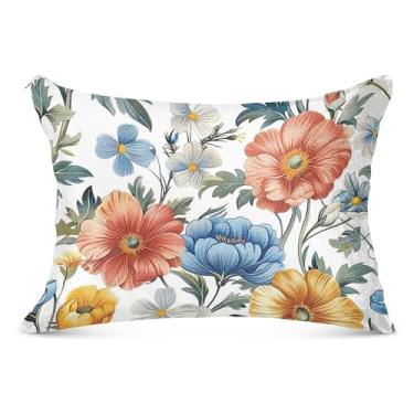 Imagem de Capas de travesseiro decorativas brancas florais vintage padrão de flanela para travesseiro padrão Queen King Capas de travesseiro corporal, tamanho padrão, 51 x 66 cm