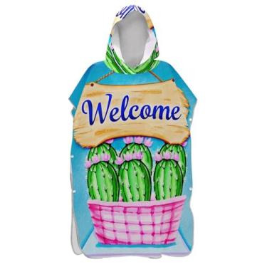 Imagem de TSENQUE Poncho de surfe plus size para adultos trocador com capuz toalha de natação cacto flores azul verde homens mulheres poncho com capuz